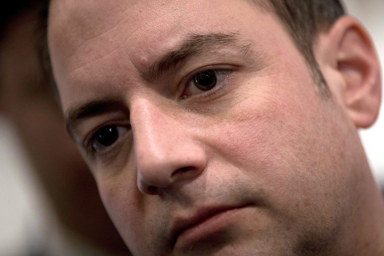 WASHINGTON, DC - MARCH 18:  Republican National Committee Chairman Reince Priebus talks with members of the press after speaking at the National Press Club March 18, 2013 in Washington, DC. During his remarks on a recent 