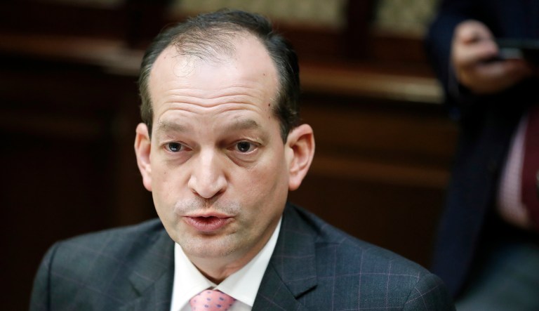 Labor Secretary Alexander Acosta will appear before a congressional panel Wednesday, where he is expected to be challenged on the Obama-era policies the Labor Department has rolled back during his tenure. (AP Photo/Alex Brandon)