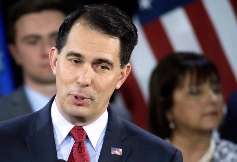In this Nov. 4, 2014 file photo, Wisconsin Republican Gov. Scott Walker speaks in West Allis, Wis. (AP Photo/Morry Gash, File)
