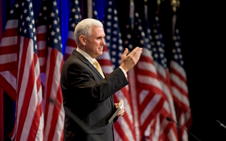 Gov. Mike Pence officially withdrew from Indiana's governors race Friday morning, shortly after Donald Trump announced he had chosen the first-term governor to be his running mate. (AP Photo/Cliff Owen)