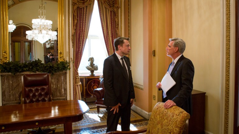 SpaceX Founder Elon Musk, left, meets with House Majority Whip Kevin McCarthy in Washington in 2012. (Official Photo by Justin LoFranco/Office of the Majority Whip)

