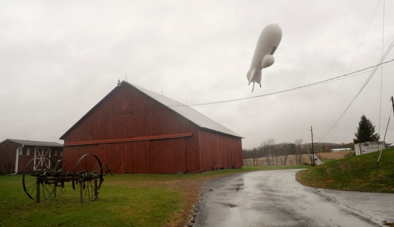 A surveillance blimpÂ broke loose from its moorings at Aberdeen Proving Ground in MarylandÂ on Wednesday, one of four built for the Army at a cost of $175 million each. The blimp was deflated and brought down in a rural area of Pennsylvania.Â (Jimmy May/Bloomsburg Press Enterprise via AP)