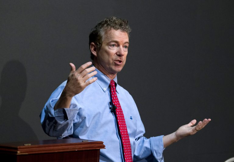 U.S. Sen. Rand Paul, R-Ky., speaks to students during a discussion on criminal justice reform at Bowie State University, in Bowie, Md., Friday, March 13, 2015. (AP Photo/Jose Luis Magana)