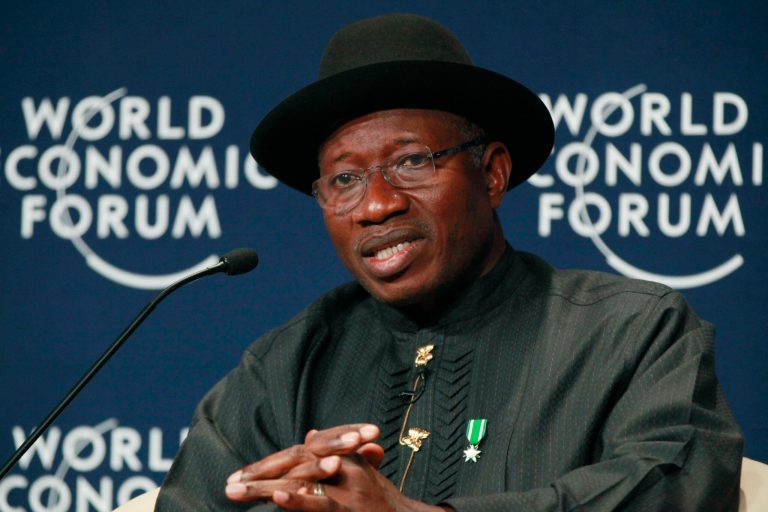 FILE - In this Thursday, May 8, 2014 file photo, Nigeria President Goodluck Jonathan speaks during the World Economic Forum on Africa in Abuja, Nigeria. The president of Nigeria for weeks refused international help to search for more than 300 girls abducted from a school by Islamic extremists, one in a series of missteps that have led to growing international outrage against the government. (AP Photo/Sunday Alamba, File)
