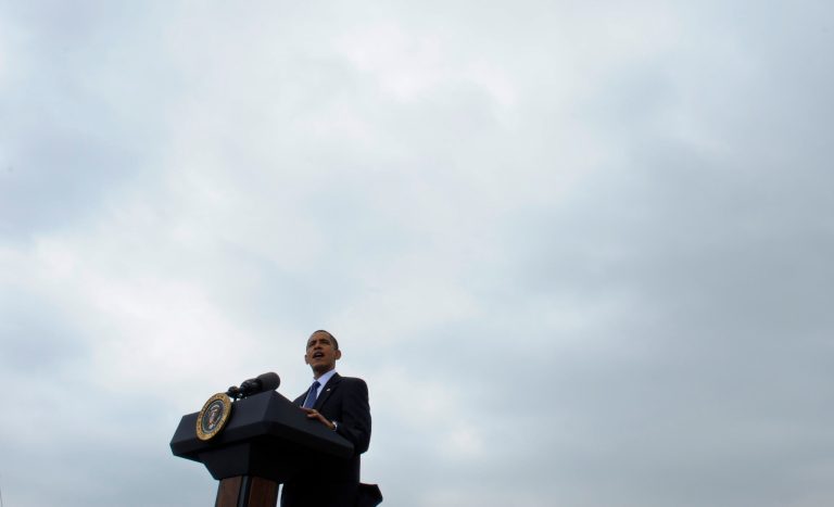 President Obama speaks at the groundbreaking ceremony at Compact Power, Inc., a battery plant in Holland, Mich., in July 2010. (AP Photo/Susan Walsh)