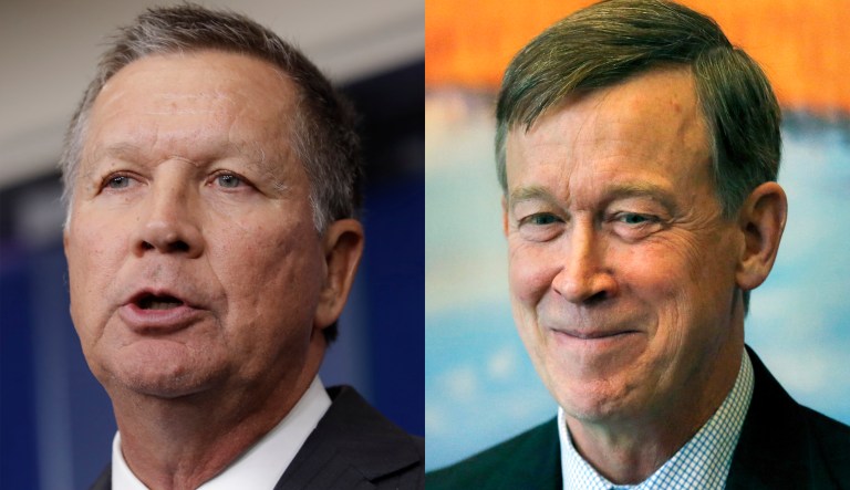 The Ohio Republican and the Colorado Democrat are looking to the nation's governors for support for their proposal, which they are expected to release this week. (AP Photo/Brennan Linsley, File)
