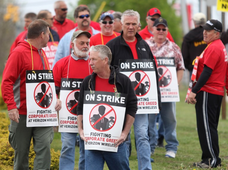 Verizon and nearly 40,000 of its workers have entered into a tentative deal to end one of the largest strikes in the United States in years. (Jake Danna Stevens/The Times & Tribune via AP)