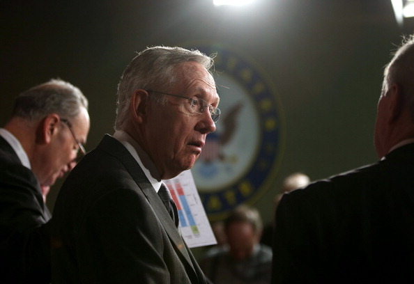 WASHINGTON, DC - DECEMBER 20:  Senate Majority Leader Harry Reid (D-NV) (C), Sen. Richard Durbin (D-IL) (R), and Sen. Charles Schumer (D-NY) (L) participate in a news conference on Capitol Hill, December 20, 2012 in Washington, DC. The news conference was held to discuss the ongoing fiscal cliff negotiations between House Speaker John Boehner and President Barack Obama.  (Photo by Mark Wilson/Getty Images)