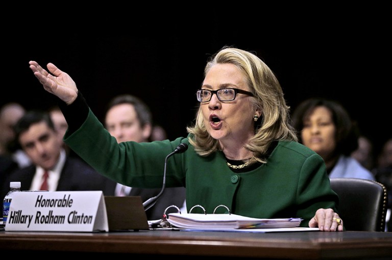 This Jan. 23, 2013, file photo shows Hillary Rodham as she testifies on Capitol Hill in Washington before the Senate Foreign Relations Committee hearing on the deadly attack on the U.S. diplomatic mission in Benghazi, Libya. (AP Photo/Pablo Martinez Monsivais, File)
