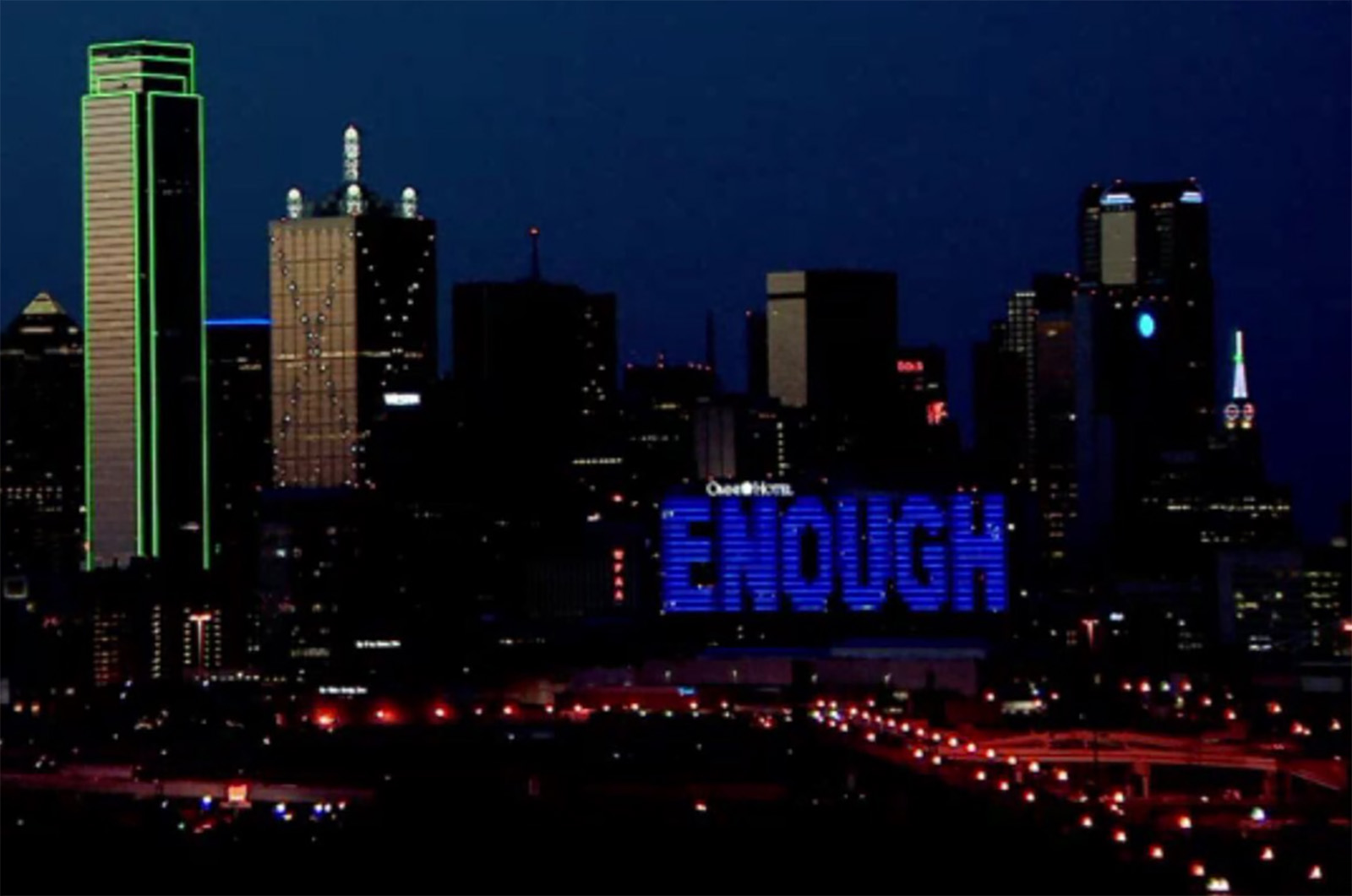 Dallas hotel lights up ‘ENOUGH’ after Baton Rouge police killings
