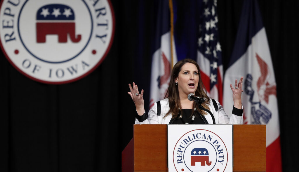 The RNC hauled in $8.2 million last month, which was the eighth consecutive month, under Chairwoman Ronna McDaniel's leadership, the group's fundraising numbers broke a record. (AP Photo/Charlie Neibergall)