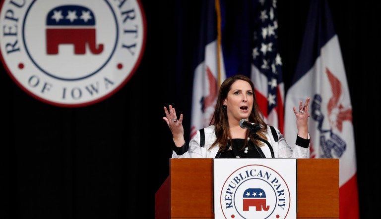 The RNC hauled in $8.2 million last month, which was the eighth consecutive month, under Chairwoman Ronna McDaniel's leadership, the group's fundraising numbers broke a record. (AP Photo/Charlie Neibergall)