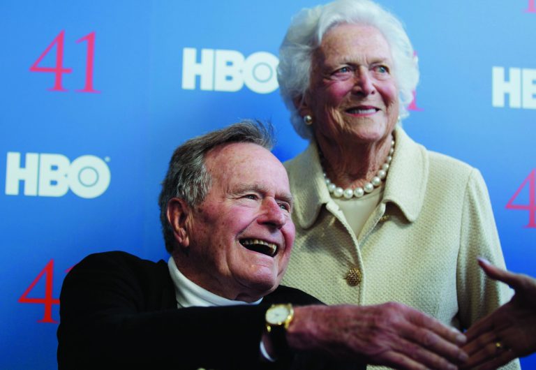 FILE - In a Tuesday, June 12, 2012 file photo, former President George H.W. Bush, and his wife, former first lady Barbara Bush, arrive for the premiere of HBO's new documentary on his life near the family compound in Kennebunkport, Maine. Bush spokesman Jim McGrath said Wednesday, Dec. 26. 2012 that doctors at the Houston hospital where Bush has been treated for a month remain 
