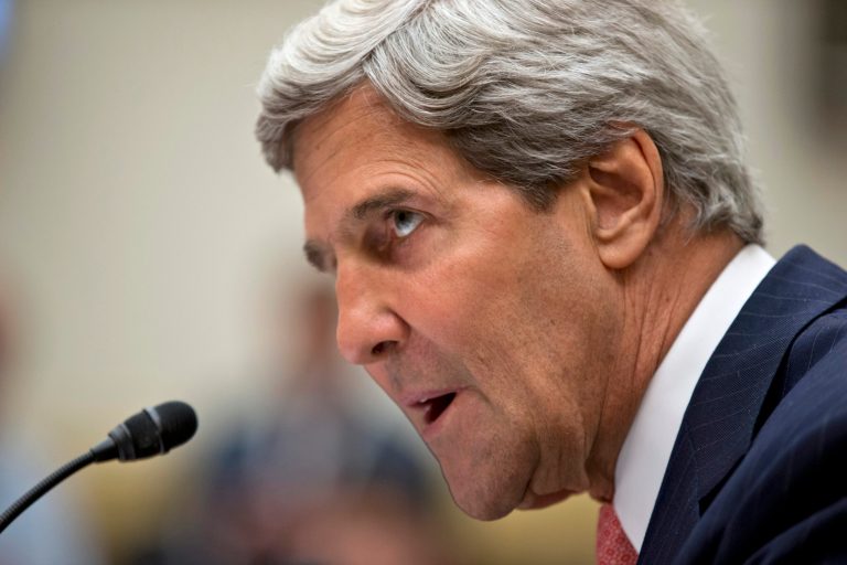   Secretary of State John Kerry testifies on Capitol Hill in Washington, Wednesday, Sept. 4, 2013, before the House Foreign Affairs Committee hearing to advance President Barack Obama's request for congressional authorization for military intervention in Syria, a response to last month's alleged sarin gas attack in the Syrian civil war. (AP Photo/J. Scott Applewhite)  