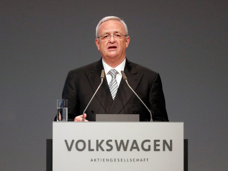 Volkswagen CEO Martin Winterkorn addresses the shareholders during the annual shareholder meeting of the car manufacturer Volkswagen in Hannover, Germany. Winterkorn on Wednesday, Sept. 23, 2015 said he is stepping down 