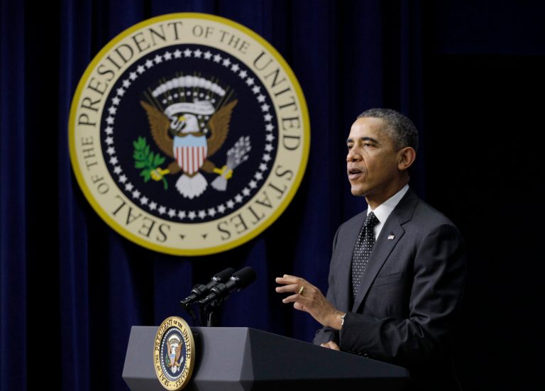President Obama speaks at a Connected Educator Champions of Change event on Thursday in the Eisenhower Executive Office Building on the White House campus in Washington. (AP Photo/Carolyn Kaster)