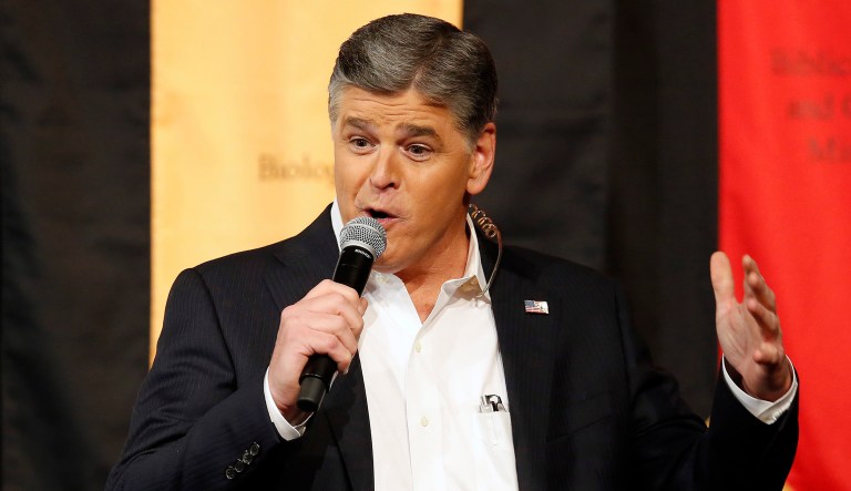 Sean Hannity claimed during his opinion news program Tuesday evening that there is an effort to "silence" him from making certain comments on air. (AP Photo/Rick Scuteri, File)