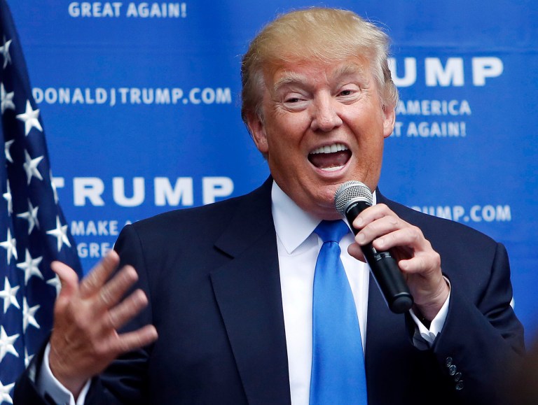 In this Tuesday, June 30, 2015, file photo, Republican presidential candidate Donald Trump speaks at a house party in Bedford, N.H. (AP Photo/Jim Cole, File)