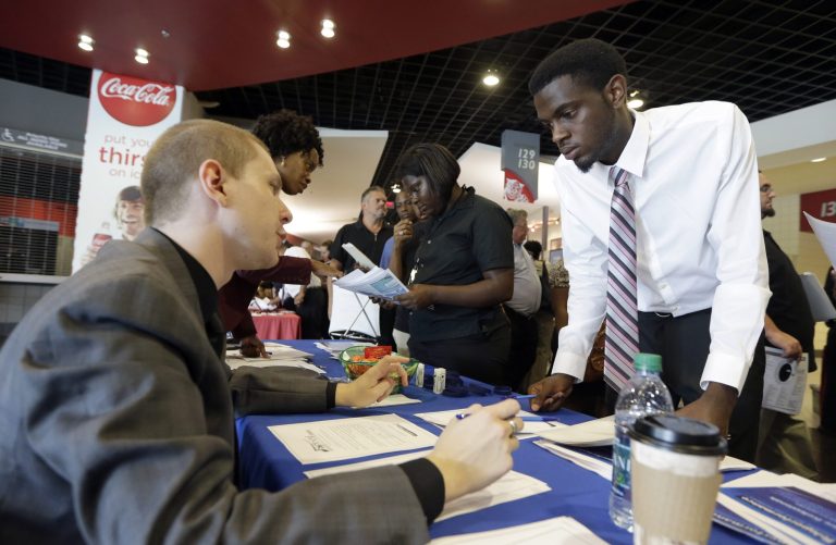 The Labor Department reports on the number of people who applied for unemployment benefits for the week ending June 13 on Thursday, June 18, 2015. (AP Photo/Alan Diaz)