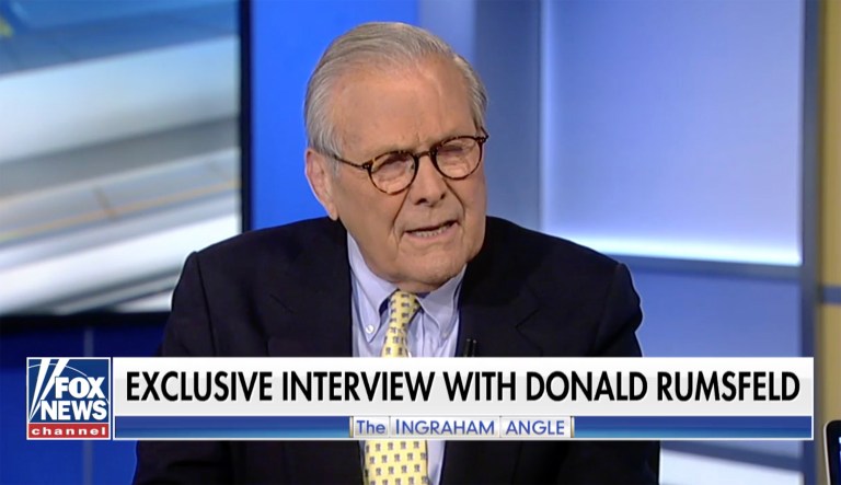 Former Defense Secretary Donald Rumsfeld told Fox News' Laura Ingraham Wednesday that President Trump's decision to recognize Jerusalem as Israel's capital would bear no impact on terror threats. (screenshot)