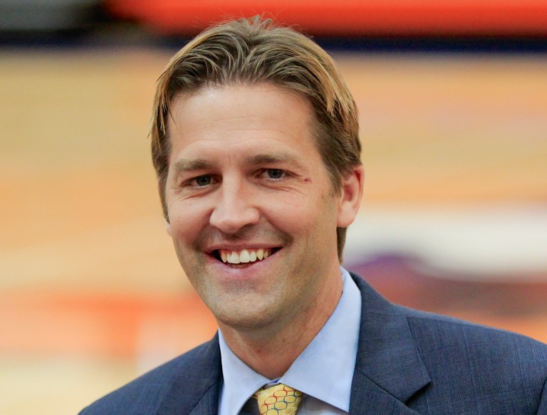 Midland University president and Republican Senate candidate Ben Sasse is pictured on campus in this photo from June 5, 2013, in Fremont, Neb. The Senate Conservatives Fund, a national conservative group, has endorsed Sasse in Nebraska's U.S. Senate race on Tuesday, Oct. 22, 2013, setting him up as the race's tea party candidate. (AP Photo/Nati Harnik)