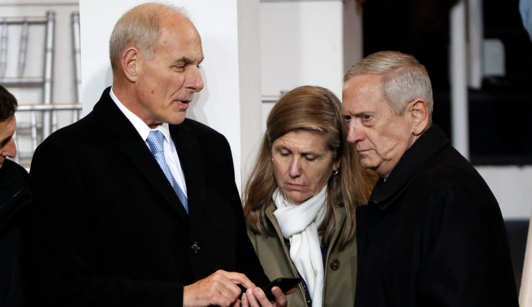 Besides Mattis and Kelly, who are both retired Marine four-stars, the generals who are close to Trump also include two still in uniform, Gen. Joseph Dunford, chairman of the Joint Chiefs, and Lt. Gen H.R. McMaster, who replaced Flynn and is most famous for writing a doctoral dissertation that turned into a best-selling book on the failure of Vietnam-era generals to speak truth to power. (Illustration by Sarah Davis)