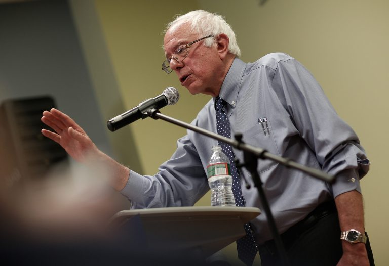 Democratic presidential candidate and U.S. Sen. Bernie Sanders delivers remarks at a town meeting campaign event at the New England College May 27, 2015 in Concord, N.H. (Photo by Win McNamee/Getty Images)
