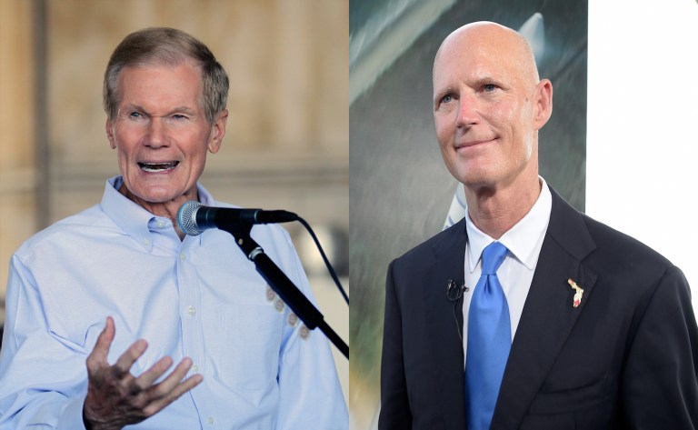A new poll shows Sen. Bill Nelson leading Gov. Rick Scott by five percentage points in a hypothetical senate race. (AP)