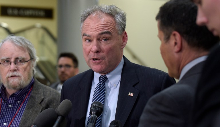 Sen. Tim Kaine, D-Va., said that the U.S. should be concerned about reports that far-right American activists may have helped a Russian hacking attack on the French election. (AP Photo/Susan Walsh)