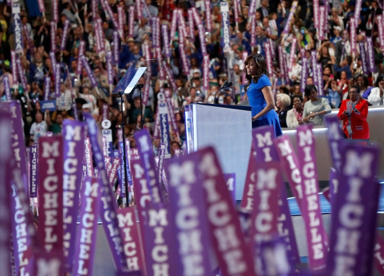 A new poll found adults have the highest opinion of the first lady compared with all other top Democrats. (AP Photo/Paul Sancya)