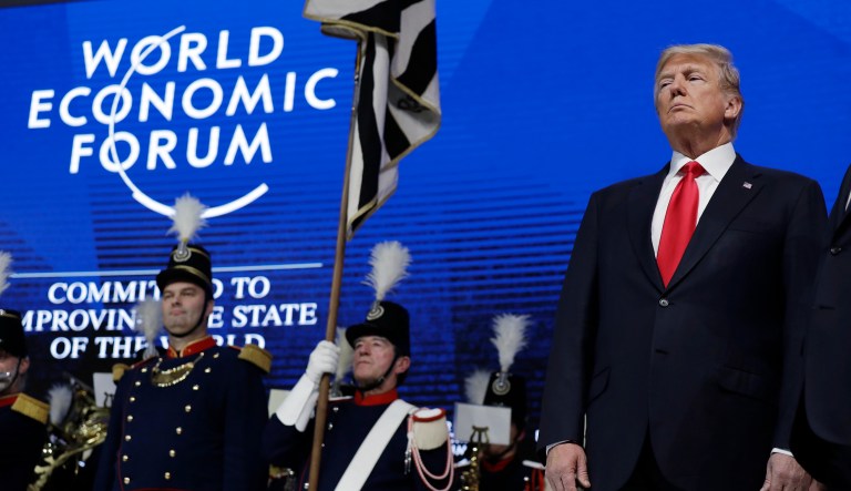 Comedians poked fun at everyone over the government shutdown and President Trump for his Davos trip. (AP Photo/Evan Vucci)