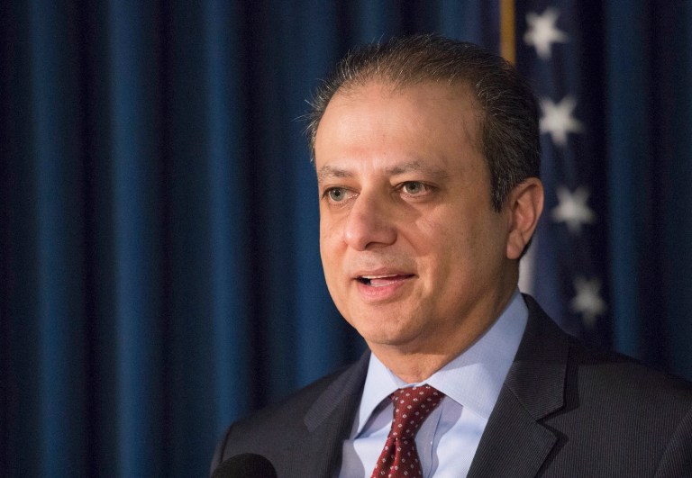 Former U.S. Attorney Preet Bharara received a four-minute round of applause from around 100 staff members. (AP Photo/Mark Lennihan, File)