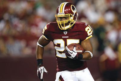 Patrick Semansky/AP
Rookie running back Evan Royster had 66 yards on 15 carries in the Redskins'first preseason game but hasn't had a rush since.