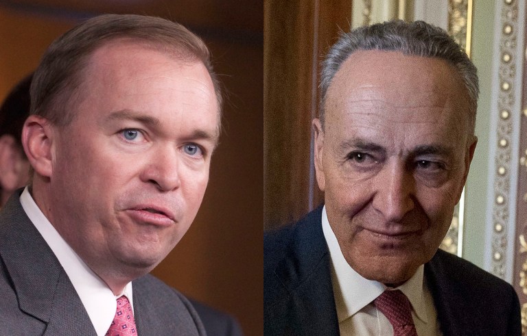 After watching President-elect Trump's Cabinet nominees sail through the Senate, Democrats have become desperate for a scalp. Minority Leader Chuck Schumer believes he's found one in aspiring OMB director Rep. Mick Mulvaney. (AP Photos)
