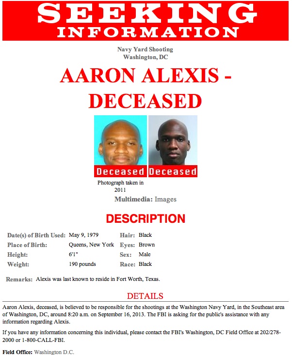 FBI Releases ‘Seeking Information’ Poster for Suspected Navy Yard Shooter Aaron Alexis