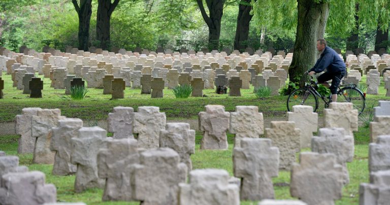 Gravestones for fallen German soldiers of both World Wars standing at the cemetery in Dortmund, Germany, Monday, April 28, 2014. The First World War began on July 1914 and lasted until November 1918. (AP Photo/Martin Meissner)