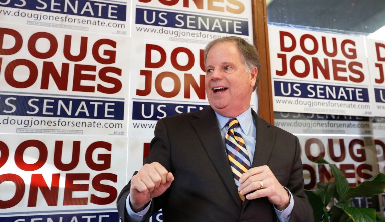 Democratic senatorial candidate Doug Jones speaks during a campaign rally Sunday, Dec. 10, 2017, in Birmingham, Ala. (AP Photo/Brynn Anderson)