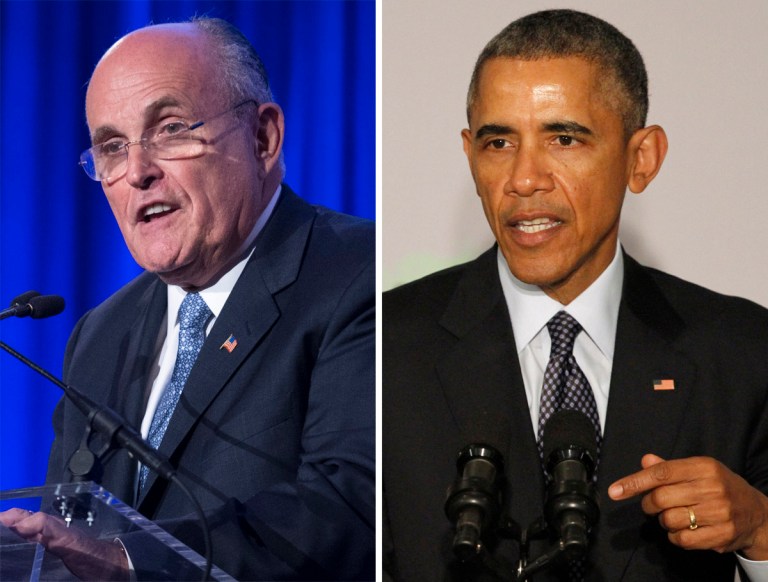 Former New York Mayor Rudy Giulani and President Obama. (AP Photos)