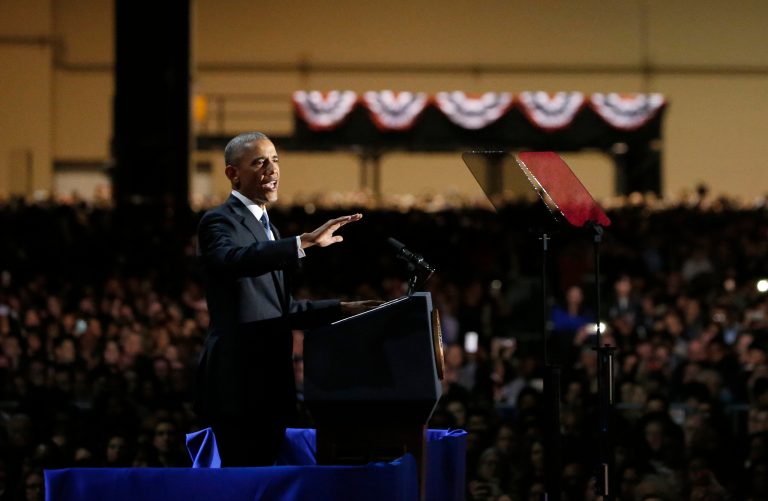 Any critic of Obama can appreciate the moment he told the crowd to stop booing President-elect Trump. (AP Photo/Nam Y. Huh)
