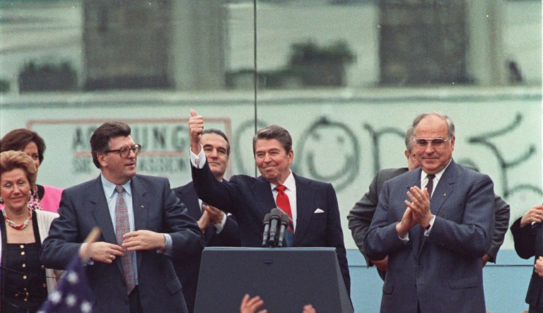 Two years after Reagan's iconic speech the Berlin wall did come down, celebrated by many as an icon of the triumph over Marxism and freedom from Russian socialism. (AP Photo/J. Scott Applewhite)