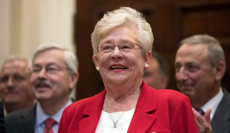 Speaking to reporters on Friday, Alabama Gov. Kay Ivey, a Republican, cited future Supreme Court vacancies as a leading reason for her decision to support Roy Moore's candidacy for the Senate. (AP Photo/Andrew Harnik, File)