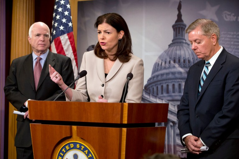 Sen. Kelly Ayotte, a Republican from New Hampshire and a member of the Armed Services Committee, announced plans to take the lead in writing the sanctions bill, though she provided no detail on how she planned to write it. She has the support of Sens. John McCain and Lindsey Graham. (AP Photo/Jacquelyn Martin)