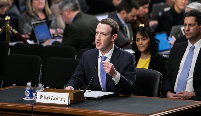 Facebook CEO Mark Zuckerberg testifies before a joint hearing of the Commerce and Judiciary Committees on Capitol Hill, Tuesday, April 10, 2018, about the use of Facebook data to target American voters in the 2016 presidential election.