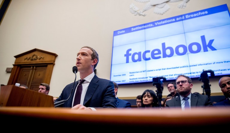 Facebook CEO Mark Zuckerberg testifies before a House Financial Services Committee hearing on Capitol Hill in Washington, Wednesday, Oct. 23, 2019, on Facebookâs impact on the financial services and housing sectors. 