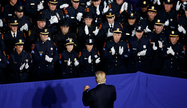 Trump's visit to New York comes amid a violent outbreak on Long Island linked to the MS-13 gang. (AP Photo/Evan Vucci)