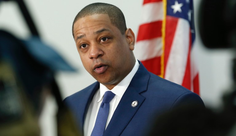Virginia Lt. Gov. Justin Fairfax addresses the media during a news conference in his office at the Capitol in Richmond, Va., Wednesday, April 3, 2019. 