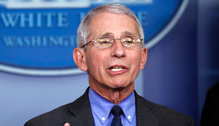 Dr. Anthony Fauci, director of the National Institute of Allergy and Infectious Diseases, speaks about the coronavirus in the James Brady Press Briefing Room of the White House, Tuesday, April 7, 2020, in Washington.