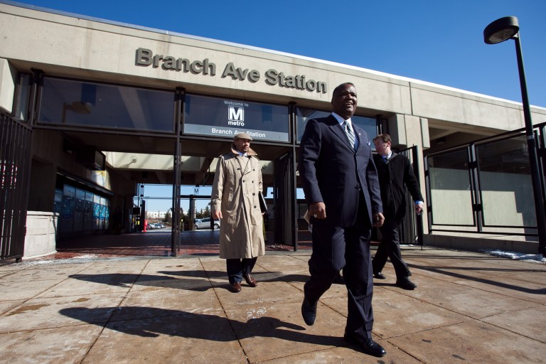 Prince George's County Executive Rushern Baker at the Branch Avenue Metro station (Examiner file photo)