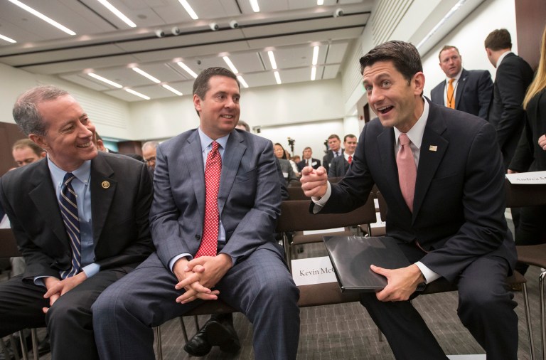 In September, Rep. Devin Nunes, R-Calif., middle, proposed a change to the rules of the House that would dissolve the privileged status of the 