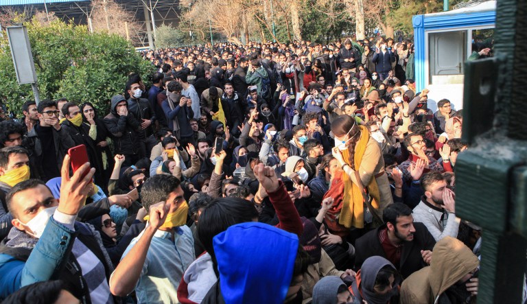 In this photo obtained by the Associated Press outside Iran, university students attend a protest inside Tehran University. Undersecretary of State Steve Goldstein said on Tuesday that Instagram and other major social media platforms are 